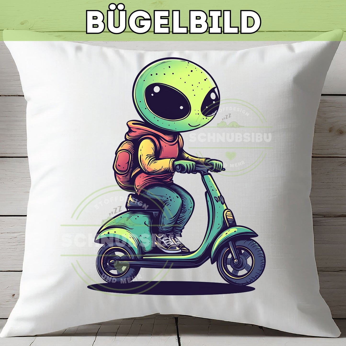schnubsibu- Titelbild-BuegelbildAlienaufMotoroller -
