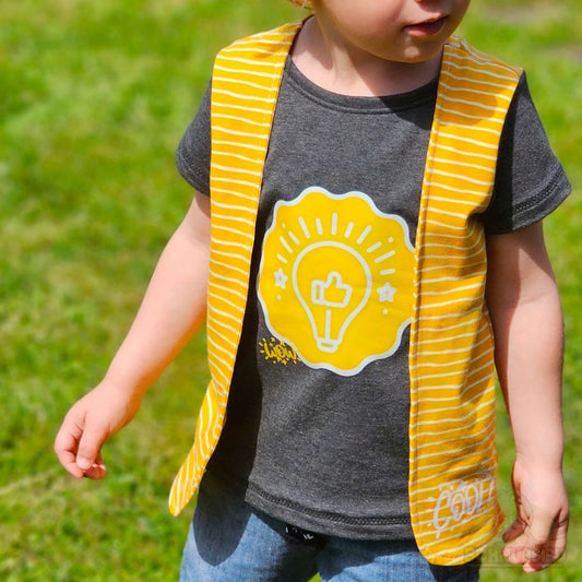 Bio-Jersey Stoff „Good vibes senf“ – Unregelmäßige Streifen in Senf-Farben | Stoffonkel GOTS zertifiziert