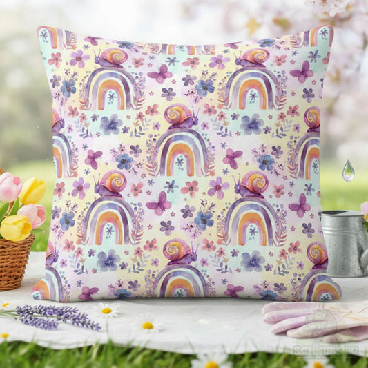 Vorbestellung Jersey Stoff „Regenbogenfrühling lila“ – Süße Schnecke auf einem Regenbogen | Schnubsibu OEKO-TEX® Standard 100