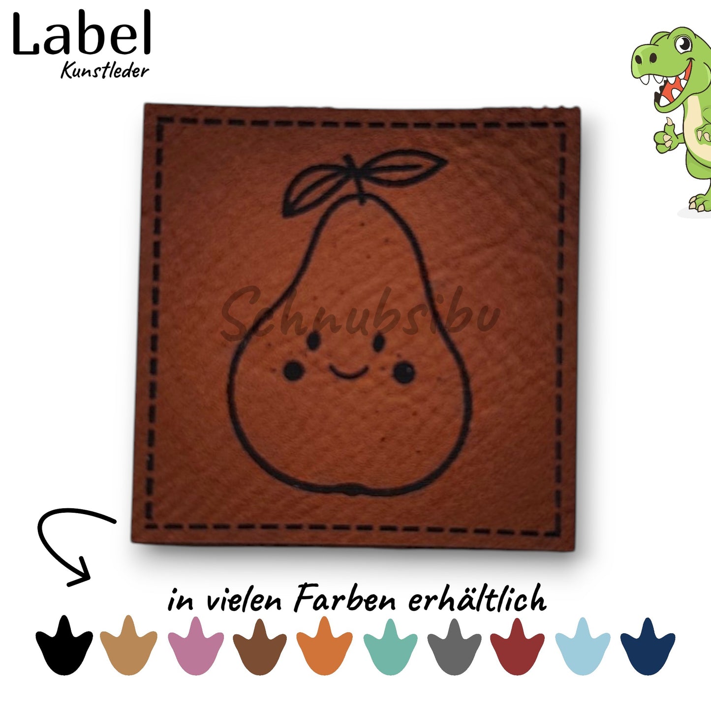 Kunstlederlabel „Birnchen" – hochwertiges Label in verschiedenen Farben zum Aufnähen für Kleidung & Accessoires | Schnubsibu