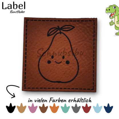 Kunstlederlabel „Birnchen" – hochwertiges Label in verschiedenen Farben zum Aufnähen für Kleidung & Accessoires | Schnubsibu