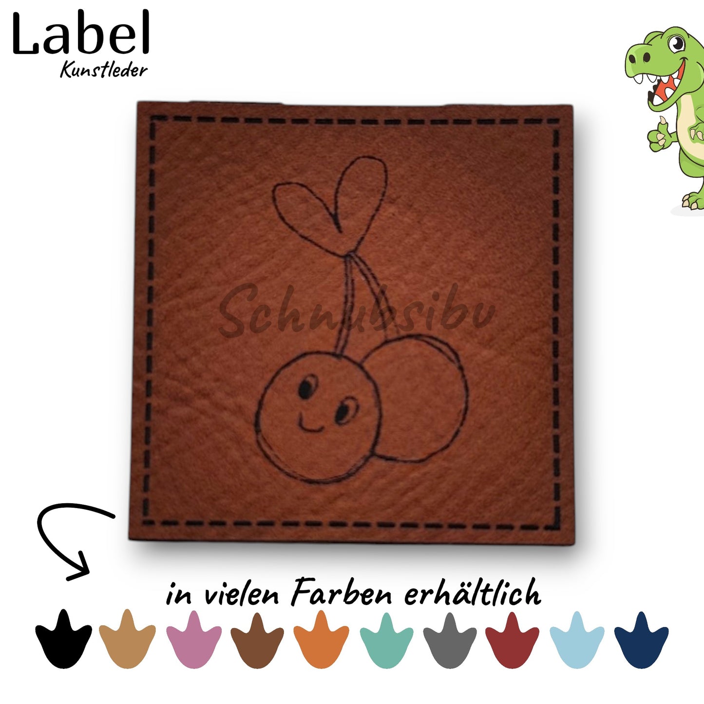 Kunstlederlabel „Bunter Sommer - Kirschen" – hochwertiges Label in verschiedenen Farben zum Aufnähen für Kleidung & Accessoires | Schnubsibu