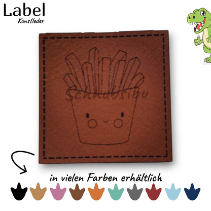 Kunstlederlabel „Pommes Fred" – hochwertiges Label in verschiedenen Farben zum Aufnähen für Kleidung & Accessoires | Schnubsibu