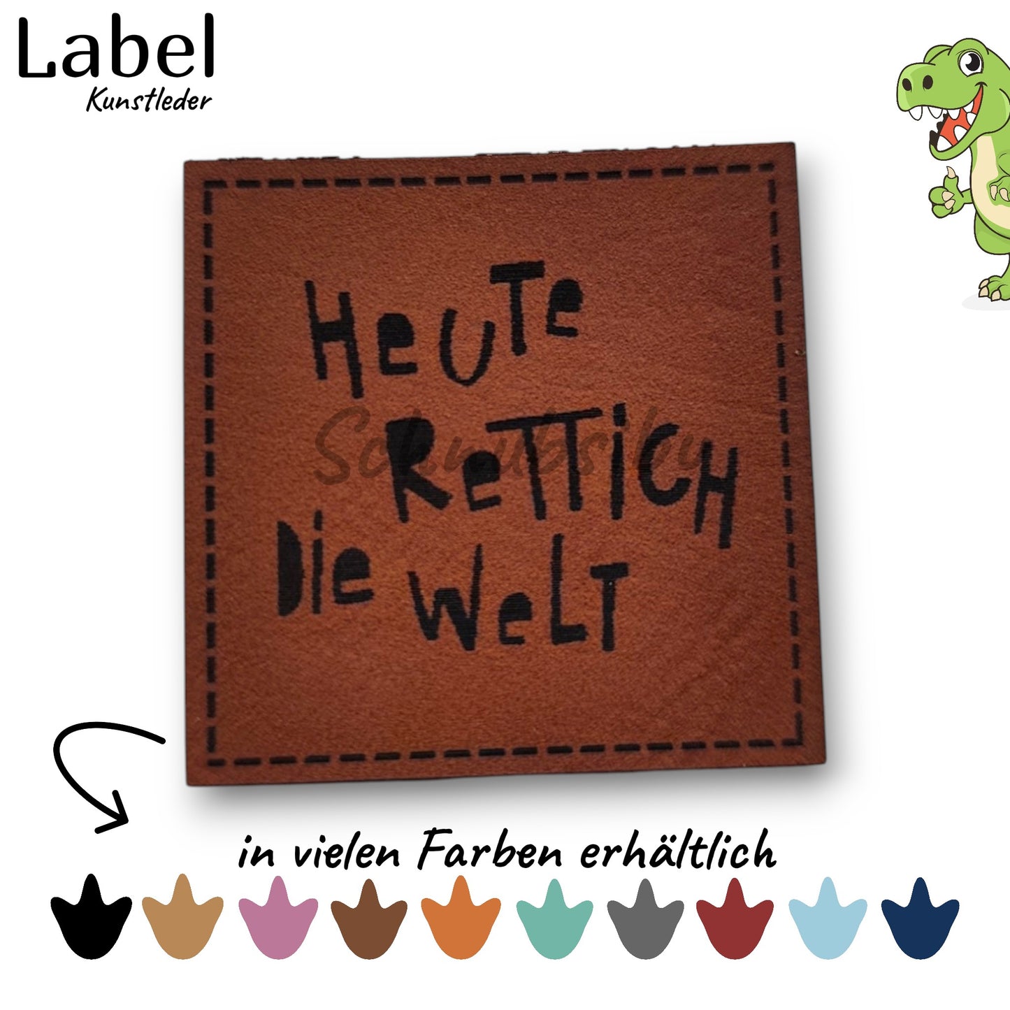 Kunstlederlabel „Heute Rettich die Welt" – hochwertiges Label in verschiedenen Farben zum Aufnähen für Kleidung & Accessoires | Schnubsibu