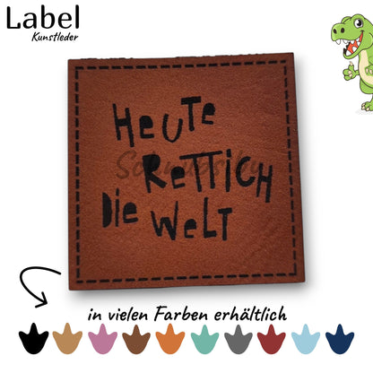 Kunstlederlabel „Heute Rettich die Welt" – hochwertiges Label in verschiedenen Farben zum Aufnähen für Kleidung & Accessoires | Schnubsibu