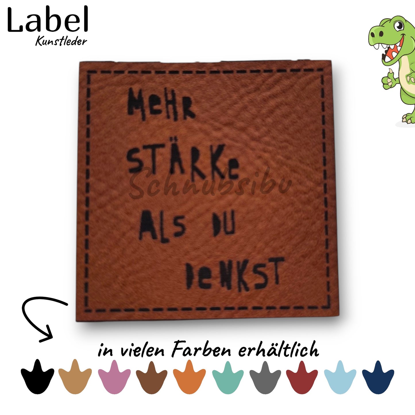 Kunstlederlabel „Mehr Stärke als du denkst" – hochwertiges Label in verschiedenen Farben zum Aufnähen für Kleidung & Accessoires | Schnubsibu