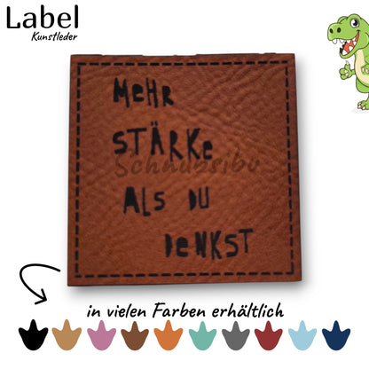 Kunstlederlabel „Mehr Stärke als du denkst" – hochwertiges Label in verschiedenen Farben zum Aufnähen für Kleidung & Accessoires | Schnubsibu