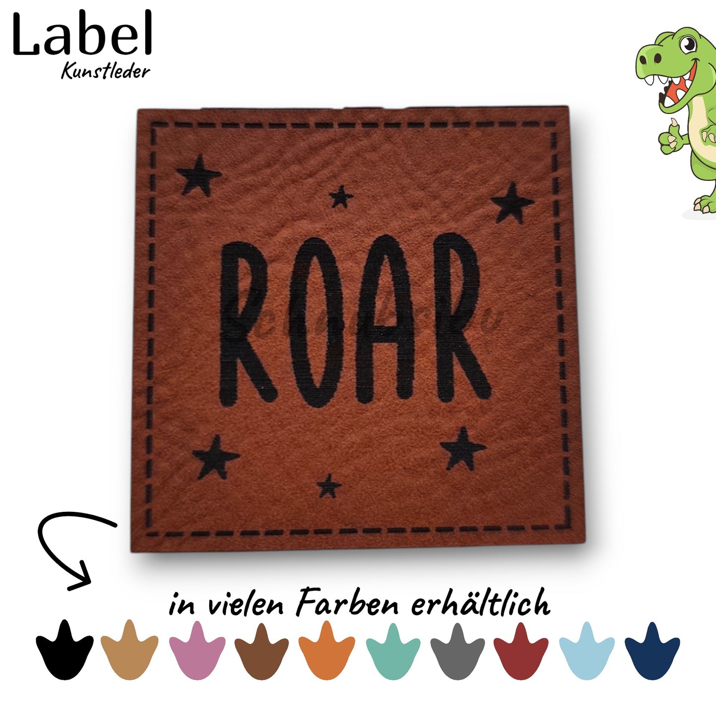 Kunstlederlabel „ROAR" – hochwertiges Label in verschiedenen Farben zum Aufnähen für Kleidung & Accessoires | Schnubsibu