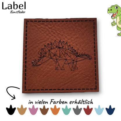 Kunstlederlabel „Dinolines - Stacheldino" – hochwertiges Label in verschiedenen Farben zum Aufnähen für Kleidung & Accessoires | Schnubsibu
