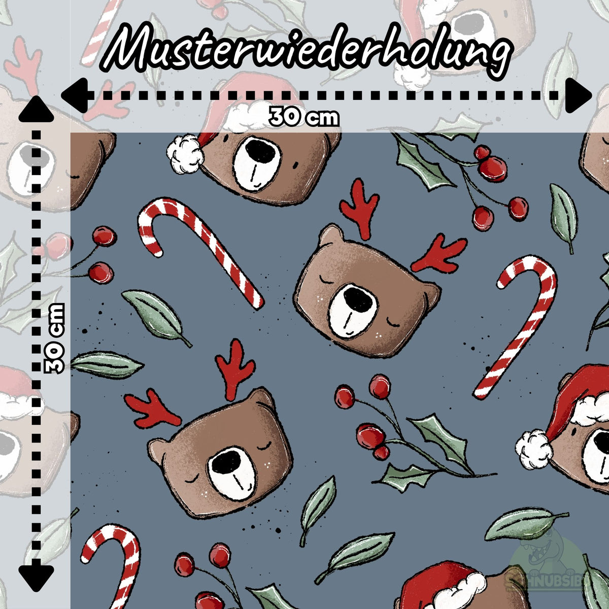 [VB 01.08.] Stoff Xmas Bär blau