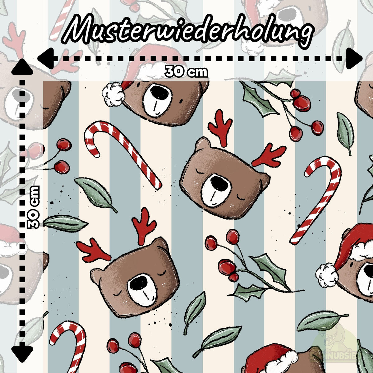 [VB 01.08.] Stoff Xmas Bär Streifen