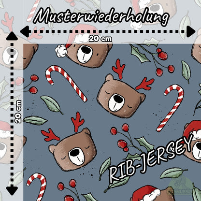 [VB 01.08.] Stoff Xmas Bär blau