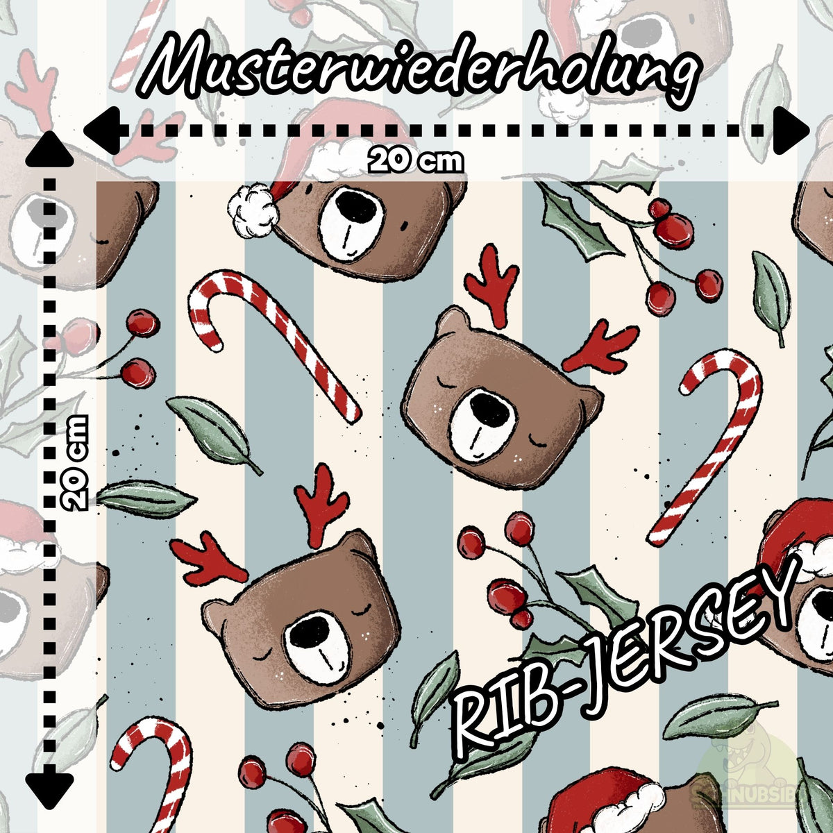 [VB 01.08.] Stoff Xmas Bär Streifen