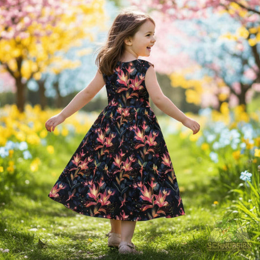 Jersey Stoff „Blumen-Feen“ – Leuchtende Feen auf schwarzem Stoff | Schnubsibu OEKO-TEX® Standard 100