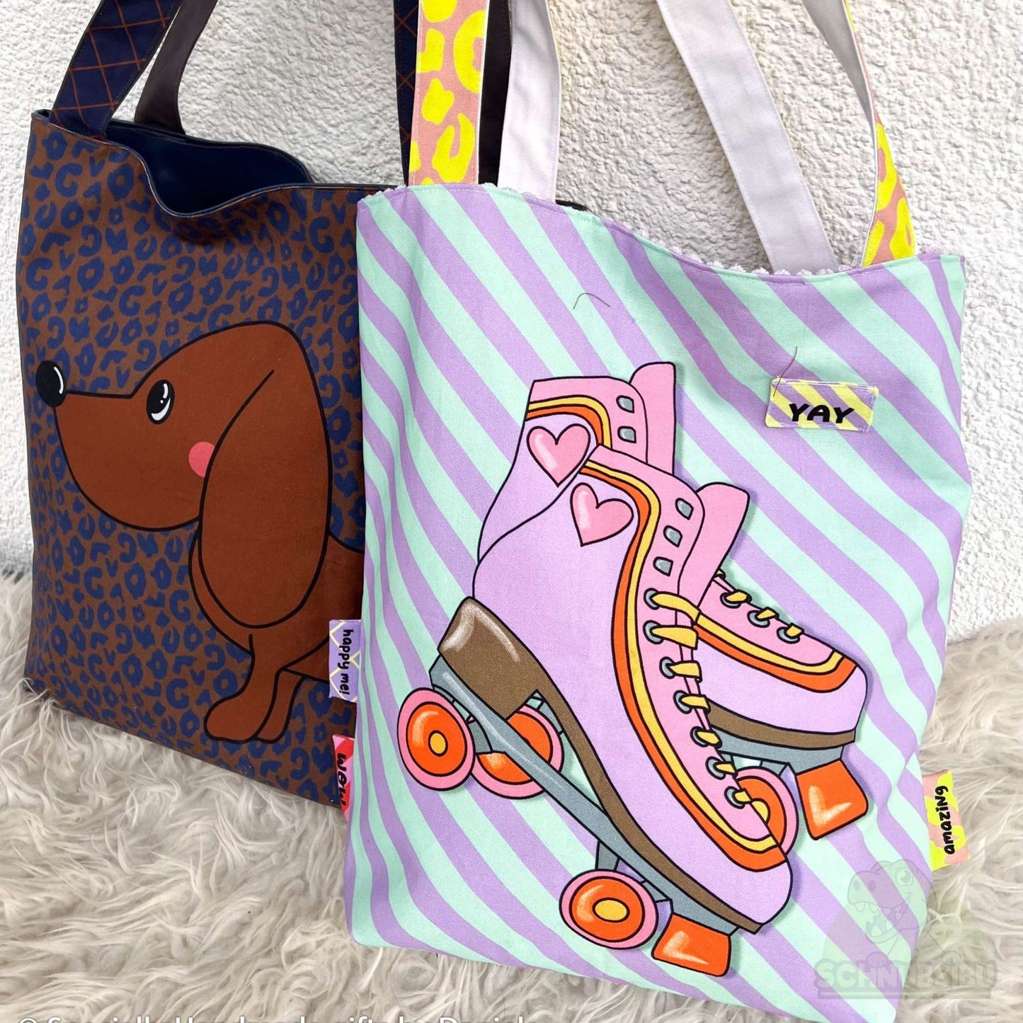 Panel Cherry Picking Bag Dackel und Rollschuhe – Canvas