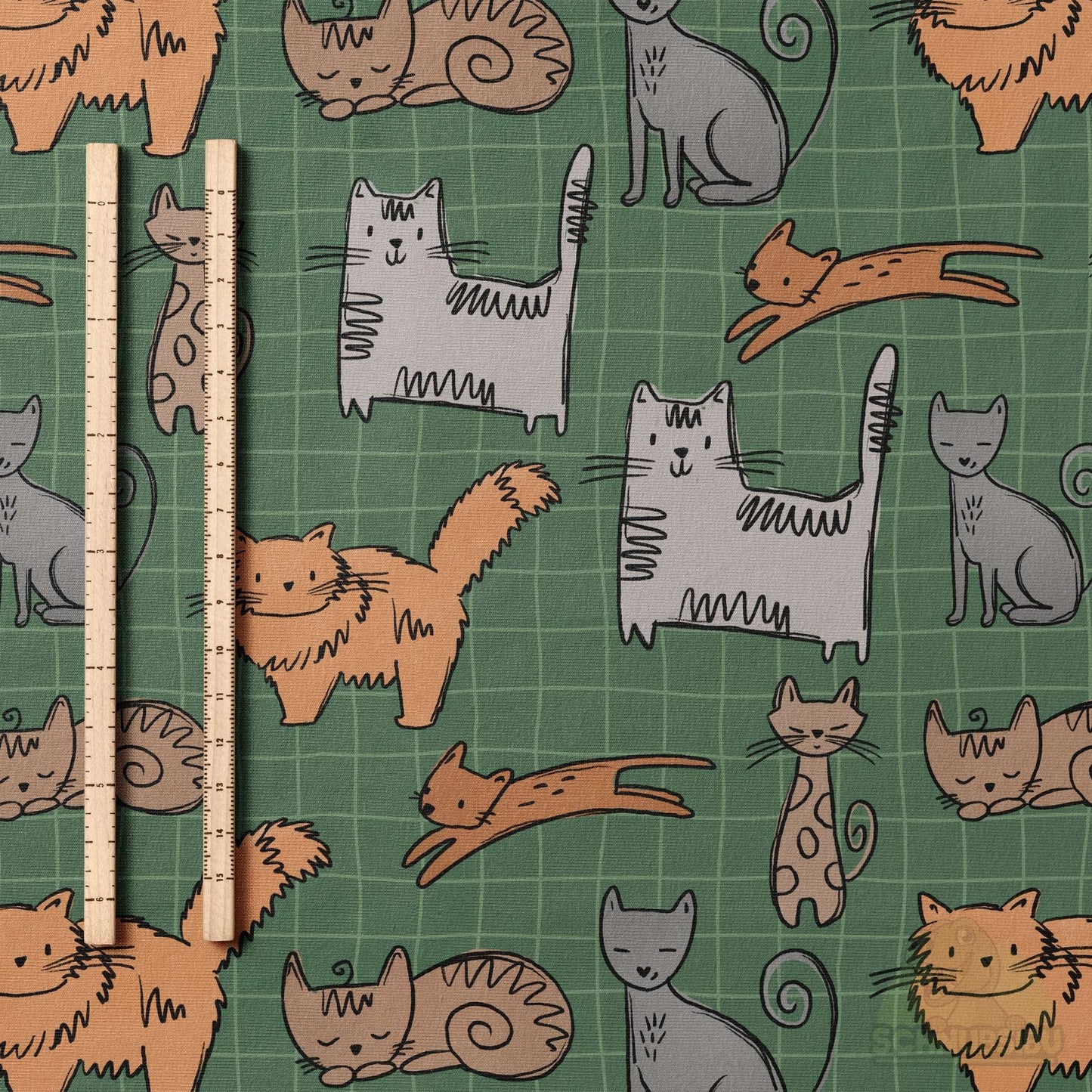 VB Jersey Stoff „Cat Scratch grün“ - designt by Katzengold Designs | Schnubsibu OEKO-TEX® Standard 100