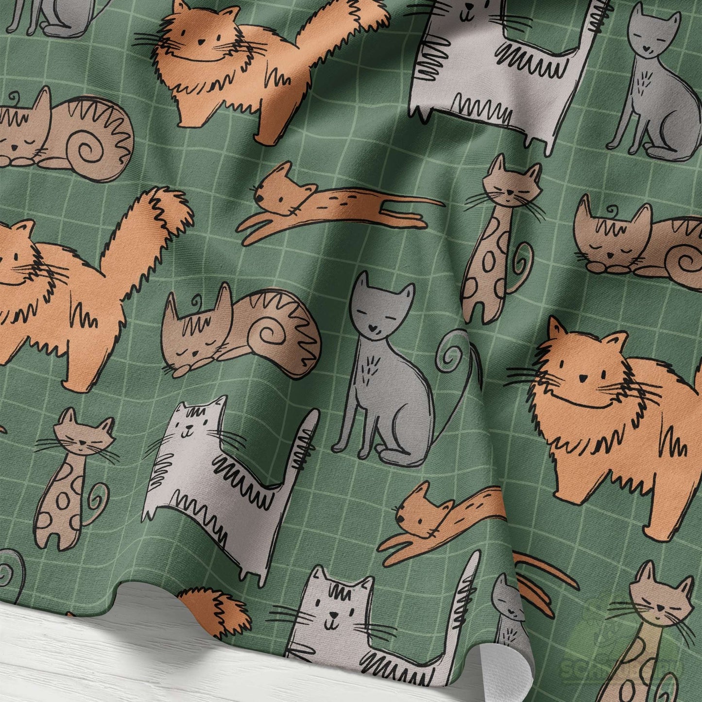 VB Jersey Stoff „Cat Scratch grün“ - designt by Katzengold Designs | Schnubsibu OEKO-TEX® Standard 100