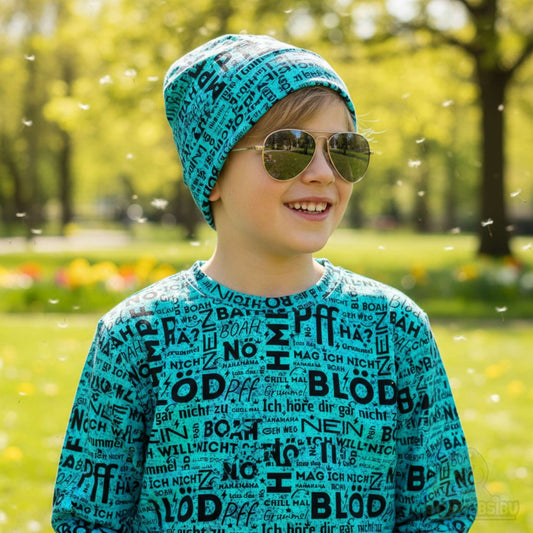 Vorbestellung Jersey Stoff „Nö türkis“ - frech, laut und einfach echt! | Schnubsibu OEKO-TEX® Standard 100