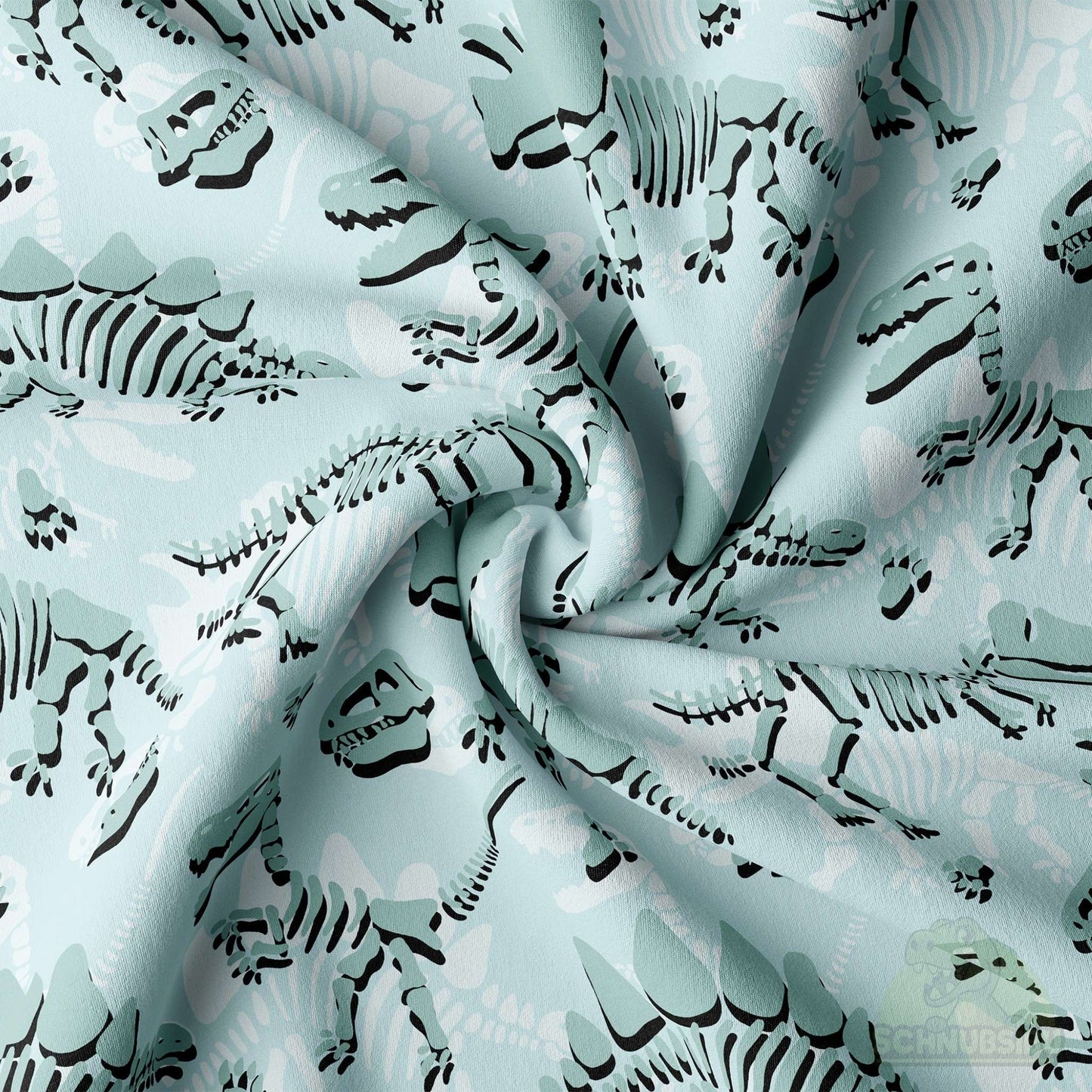 Vorbestellung Jersey Stoff „Urzeit türkis“ - coole Dino-Skelette für kleine Entdecker | Schnubsibu OEKO-TEX® Standard 100