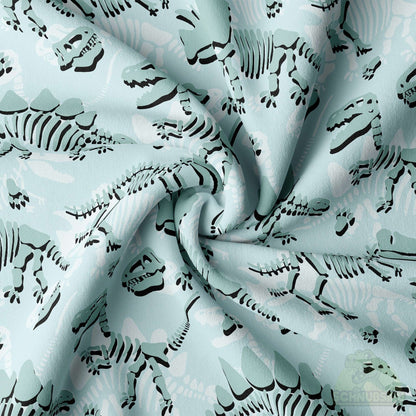 Vorbestellung Jersey Stoff „Urzeit türkis“ - coole Dino-Skelette für kleine Entdecker | Schnubsibu OEKO-TEX® Standard 100