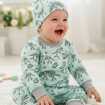 Vorbestellung Jersey Stoff „Urzeit türkis“ - coole Dino-Skelette für kleine Entdecker | Schnubsibu OEKO-TEX® Standard 100