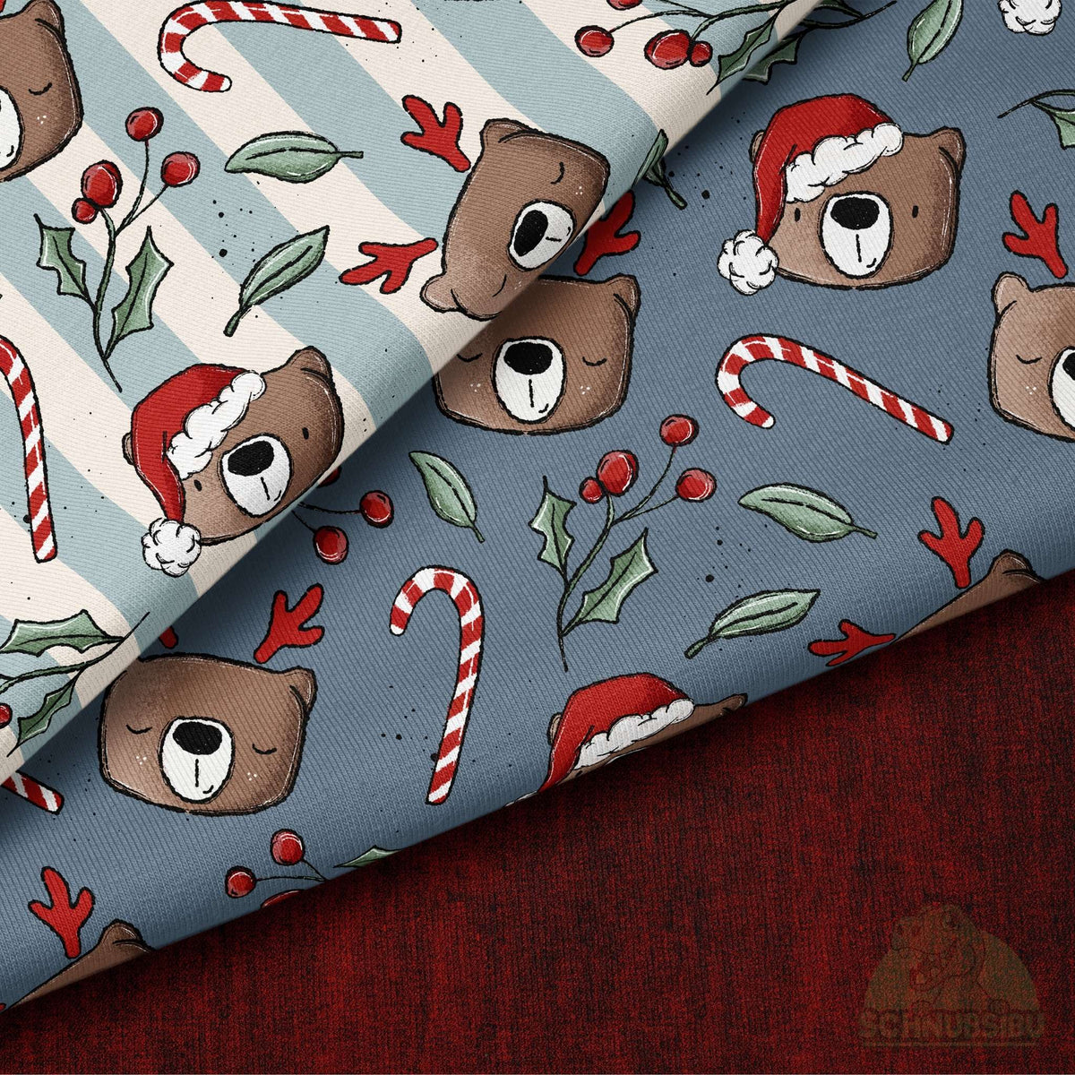 [VB 01.08.] Stoff Xmas Bär Streifen