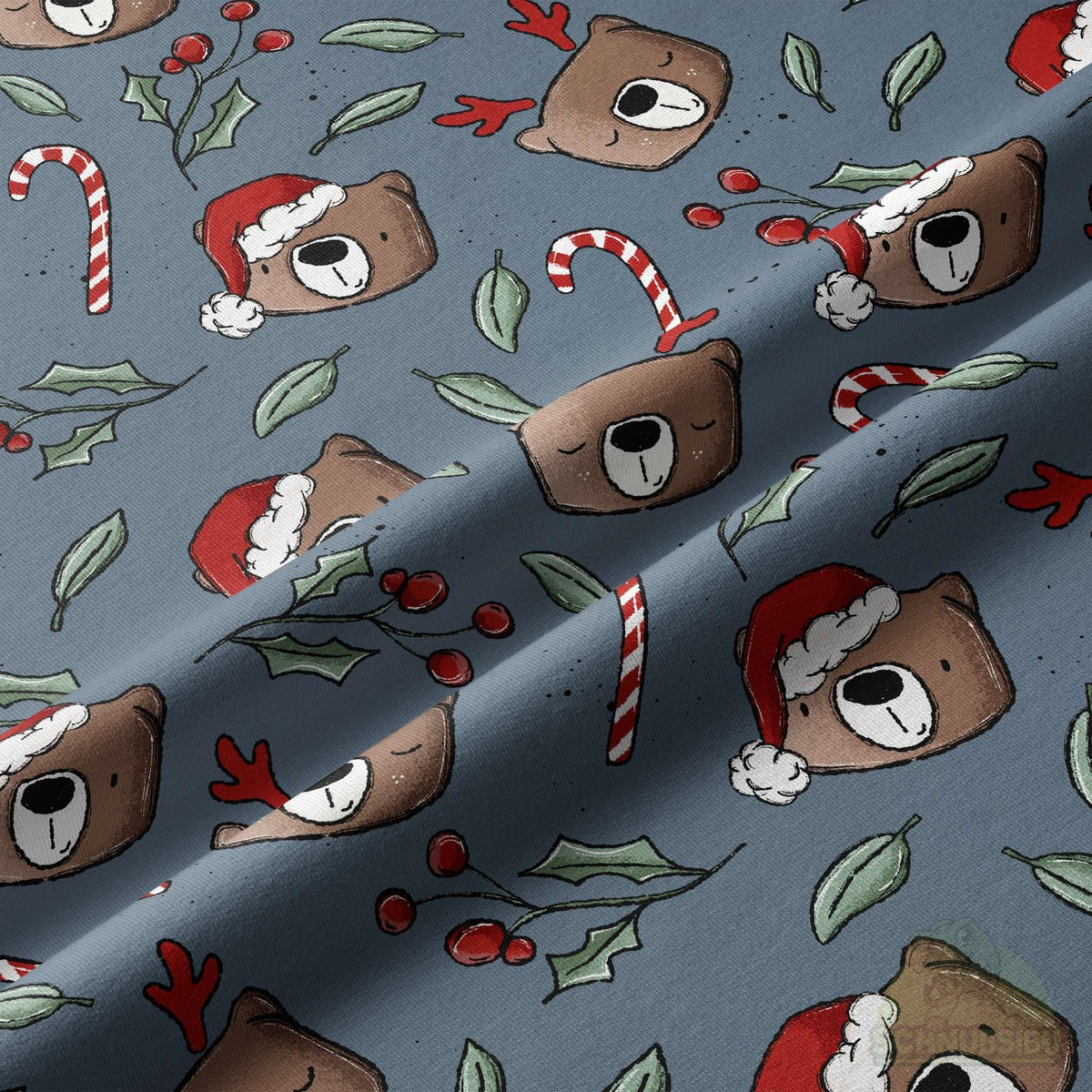 [VB 01.08.] Stoff Xmas Bär blau