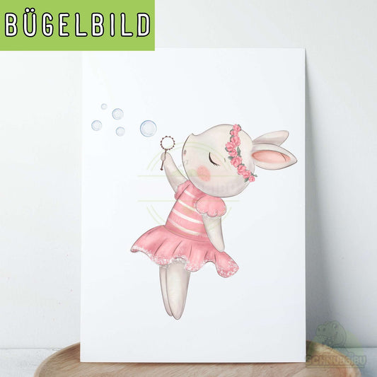 Bügelbild „Ballerina Hase" - süßer Hase mit Seifenblasen | Schnubsibu