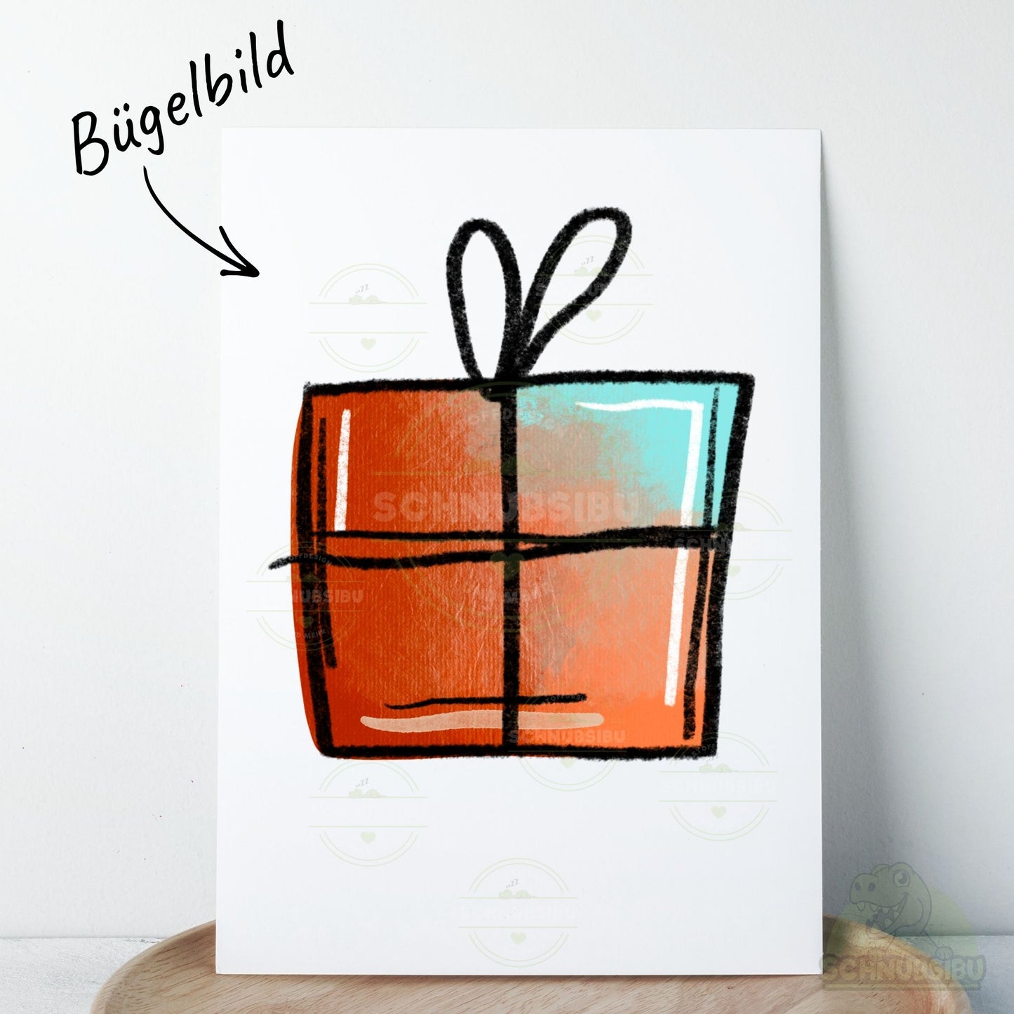 Bügelbild „Winterlies Geschenk rot" – winterliches Motiv zum Verlieben | Schnubsibu