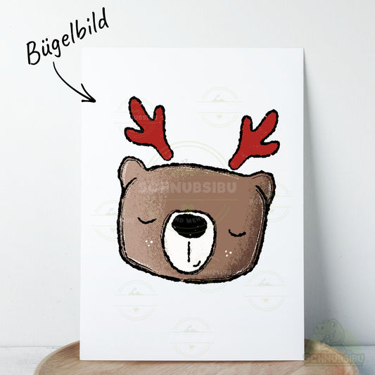 Bügelbild „X-Mas Bär mit Geweih rot" – Motiv zum Verlieben | Schnubsibu
