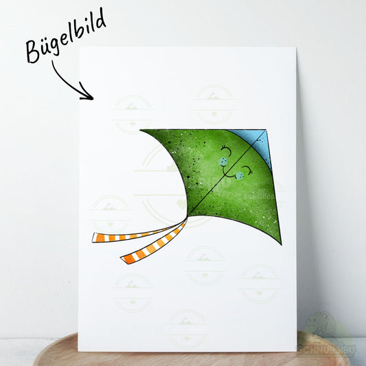 Bügelbild „Drachenparty - Drache grün mit blauer Spitze" – Motiv zum Verlieben | Schnubsibu
