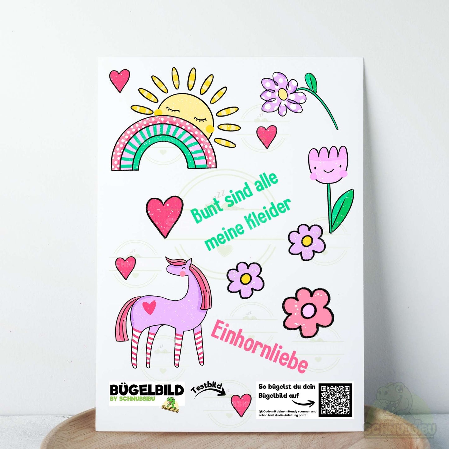 Bügelbild Set „Bunter Tag (A5 Bogen)" – süße Sommermotive für dein DIY-Projekt | Schnubsibu