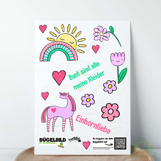 Bügelbild Set „Bunter Tag (A5 Bogen)" – süße Sommermotive für dein DIY-Projekt | Schnubsibu