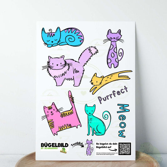 Bügelbild Set „Cat Scratch B (A5 Bogen)" – coole Katzenmotive für dein DIY-Projekt | Schnubsibu