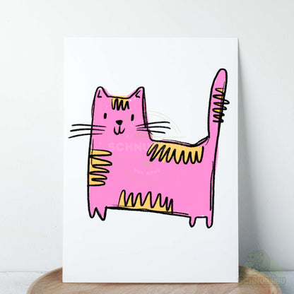 Bügelbild „Cat Scratch gelb-pink" – süßes Katzenmotiv | Schnubsibu
