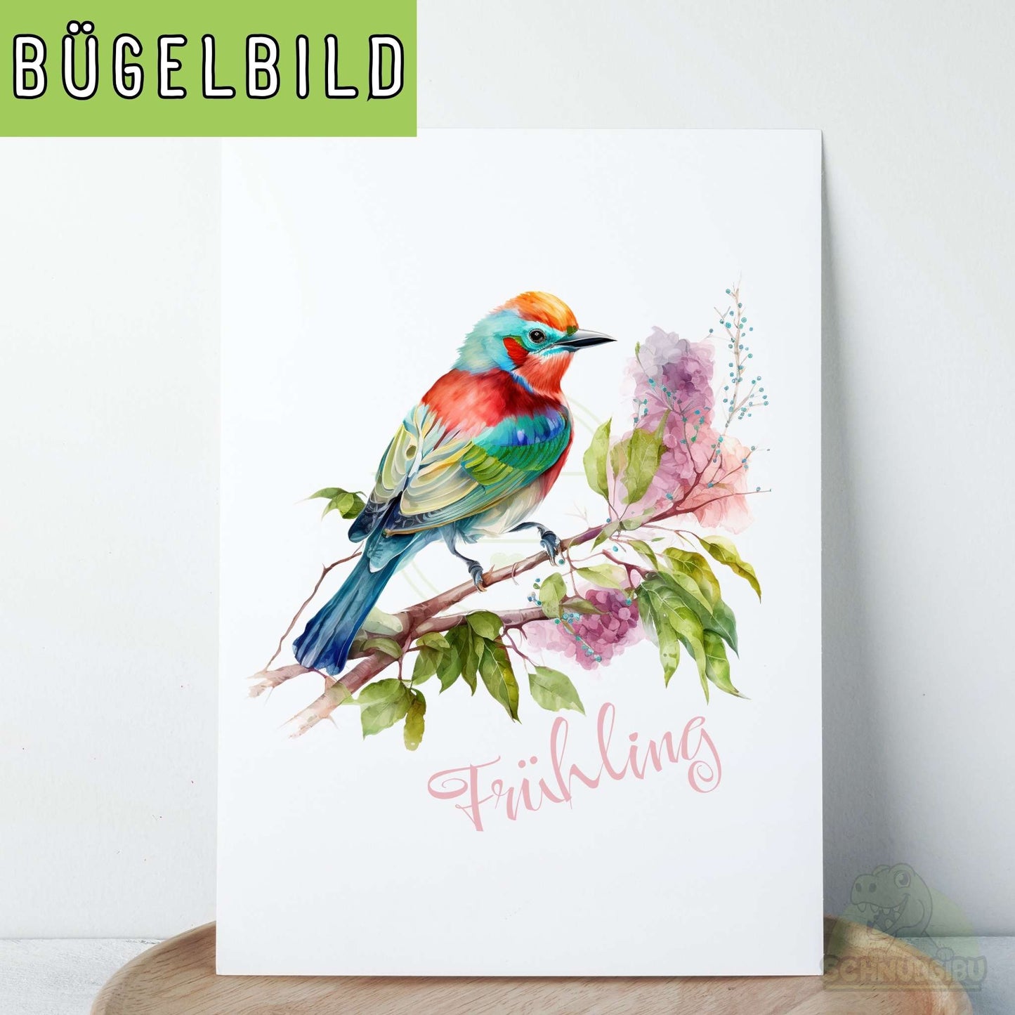 Bügelbild „Frühlingsvogel" – zartes Frühlingsmotiv mit Vogel | Schnubsibu