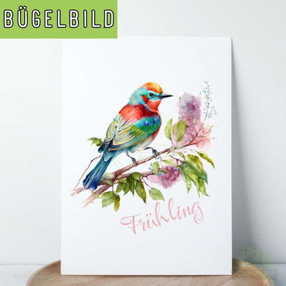 Bügelbild „Frühlingsvogel" – zartes Frühlingsmotiv mit Vogel | Schnubsibu
