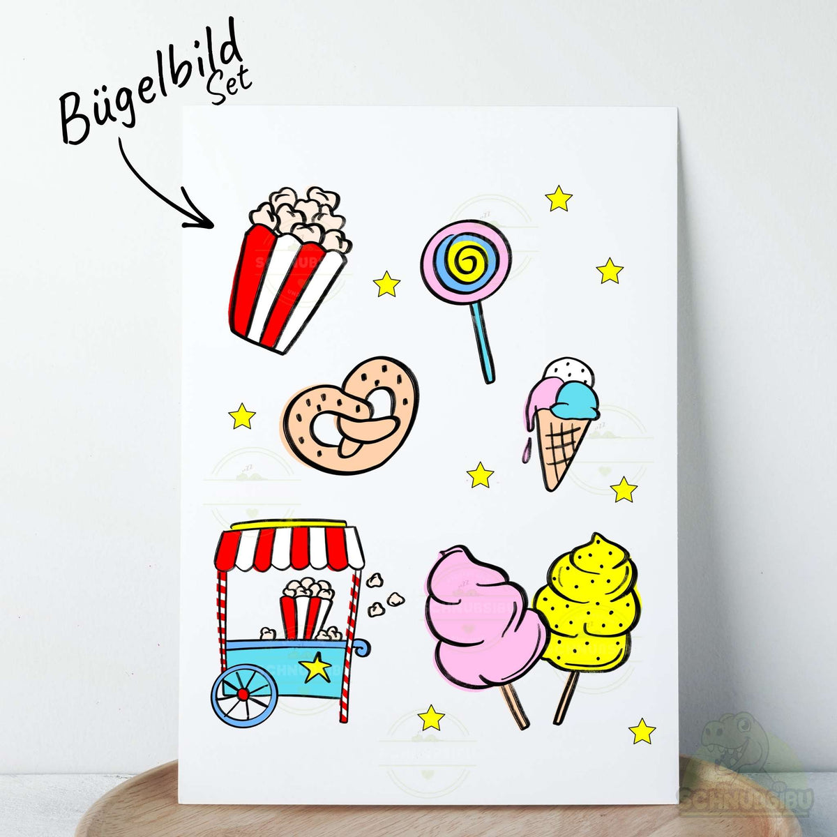 Bügelbild Set „Kirmeszeit - Popcornwagen" – cooles Set für dein nächstes DIY-Projekt | Schnubsibu