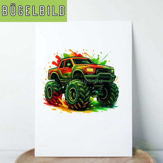 Bügelbild „Monstertruck grün" – actionreiches Fahrzeugmotiv für kleine & große Abenteuer | Schnubsibu