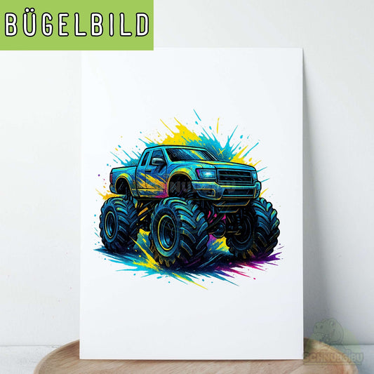 Bügelbild „Monstertruck türkis" – actionreiches Fahrzeugmotiv für kleine & große Abenteuer | Schnubsibu