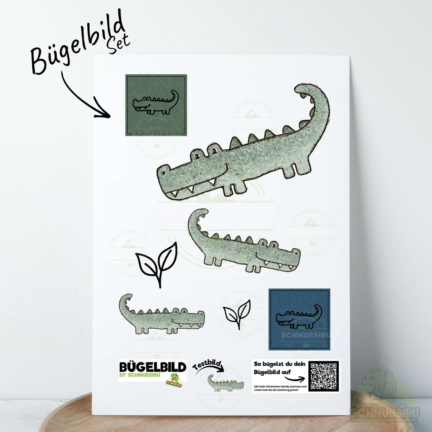 Bügelbild Set „Skandi Kroko (A5 Bogen)" – cooles Motiv für dein DIY-Projekt | Schnubsibu