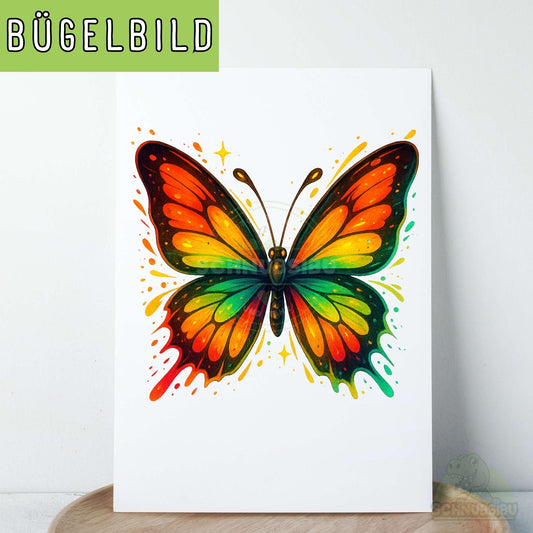 Bügelbild „Splash Schmetterling Orange-grün" – Farbexplosion trifft Leichtigkeit | Schnubsibu