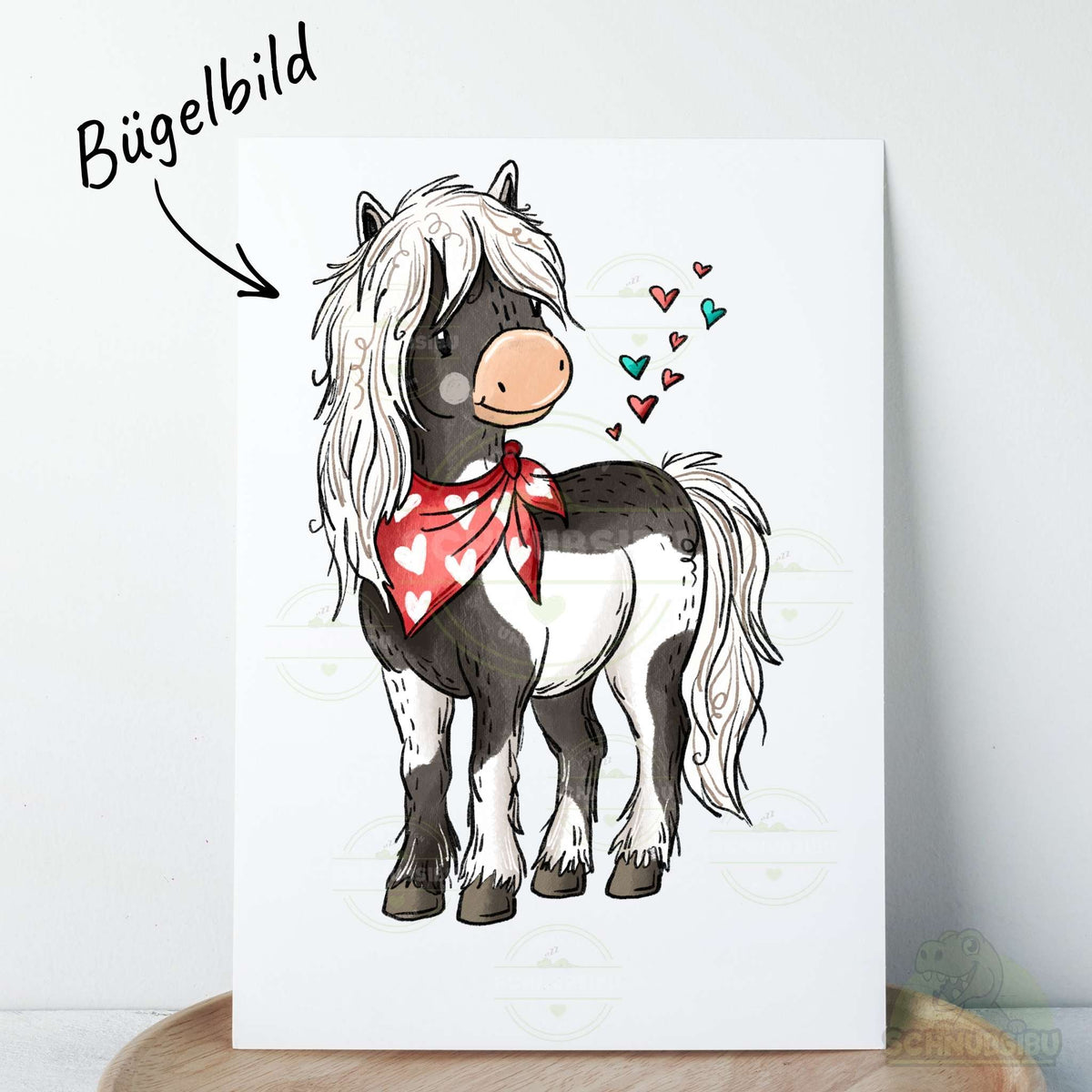 Bügelbild Pferdehorde Pferd stehend schwarz-weiß