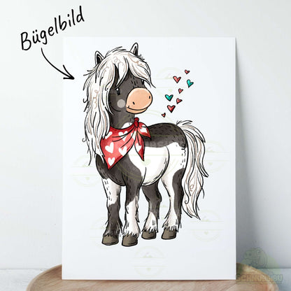Bügelbild Pferdehorde Pferd stehend schwarz-weiß