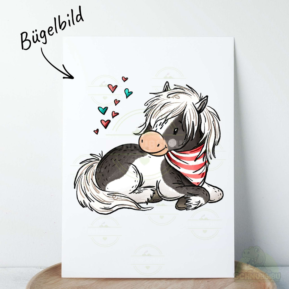 Bügelbild Pferdehorde Pferd liegend schwarz-weiß