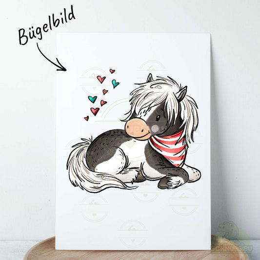 Bügelbild Pferdehorde Pferd liegend schwarz-weiß