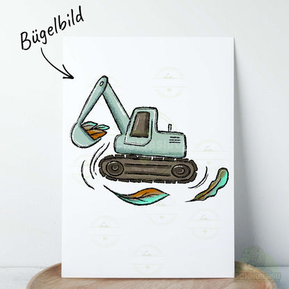Bügelbild Waldarbeit Bagger
