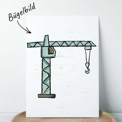 Bügelbild Waldarbeit Kran