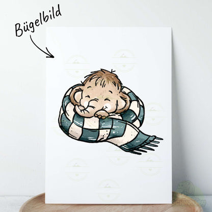 Bügelbild Mammutbande kleines Mammut blau