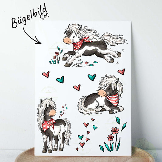 Bügelbild Set Pferdehorde schwarz-weiß